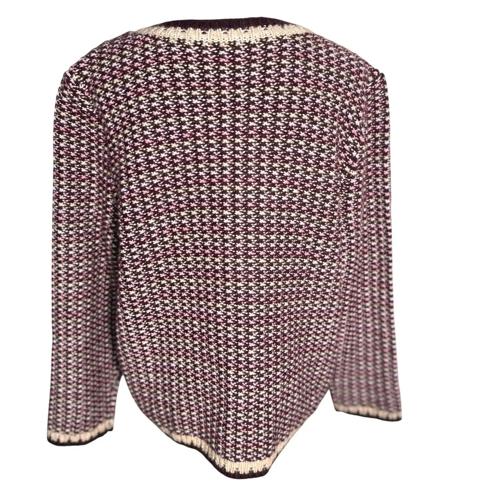 TALBOTS Women's 1X Purple Pink Tweed Crewneck Cardigan Sweater Knit Button Front